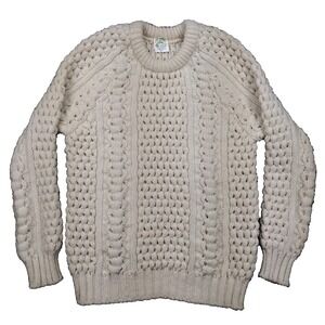 VTG MALINMOR Crocheted Knit Fisherman Sweater Pure New Wool CottageCore Ireland